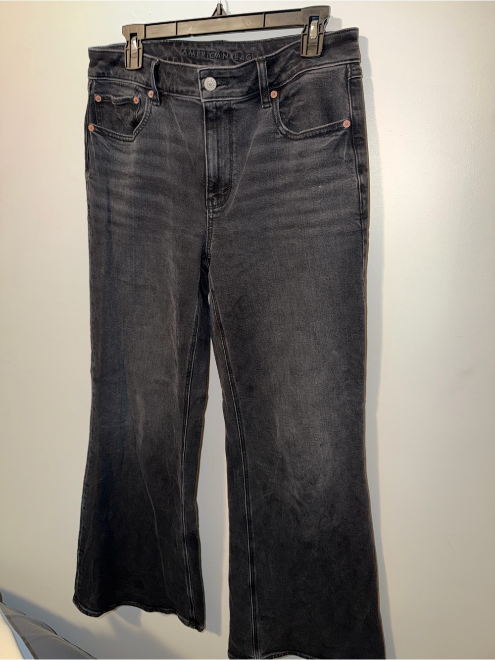 American Eagle Outfitters Black Faded High-Rise Flare Jeans